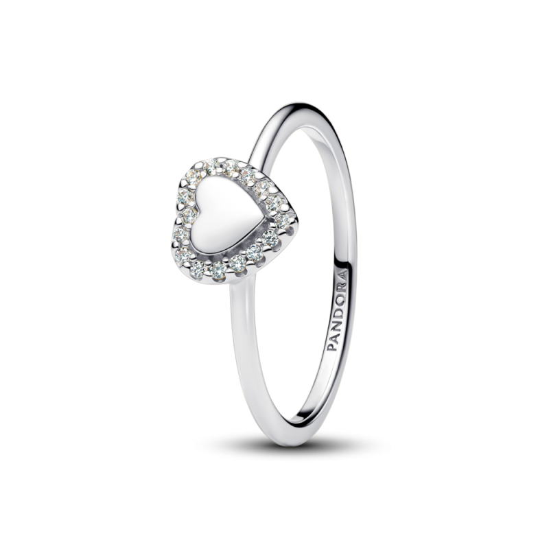 Pierścionek z oczkiem w kształcie serca Pandora w lśniącej obwódce do grawerowania 193801C01
