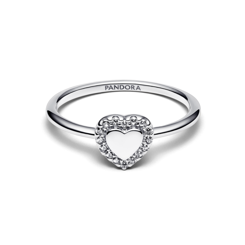 Pierścionek z oczkiem w kształcie serca Pandora w lśniącej obwódce do grawerowania 193801C01