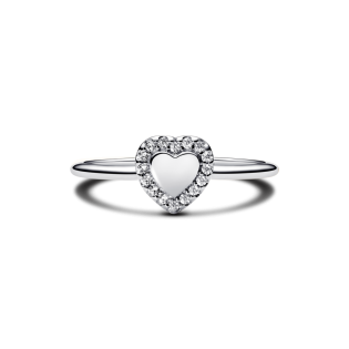 Pierścionek z oczkiem w kształcie serca Pandora w lśniącej obwódce do grawerowania 193801C01