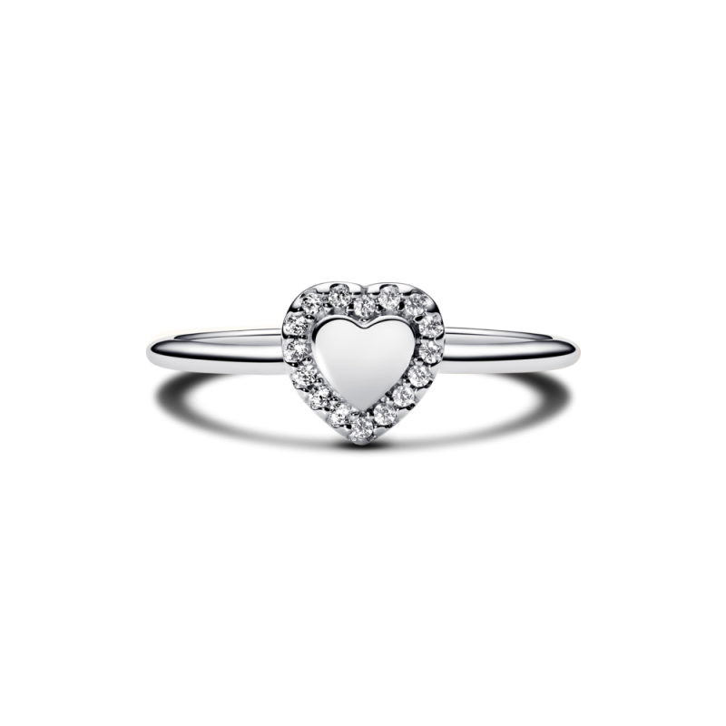Pierścionek z oczkiem w kształcie serca Pandora w lśniącej obwódce do grawerowania 193801C01