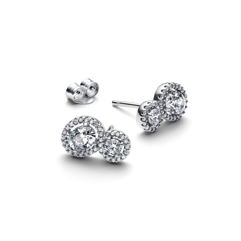 Kolczyki sztyfty Pandora z dwoma złączonymi kamieniami 293774C01