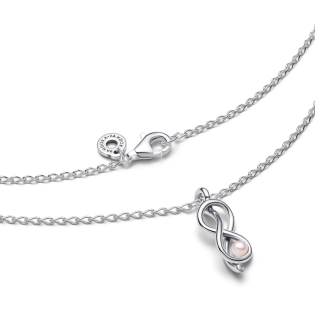 Srebrny naszyjnik Pandora Nieskończoność z różową perłą - JubilerSezam.pl