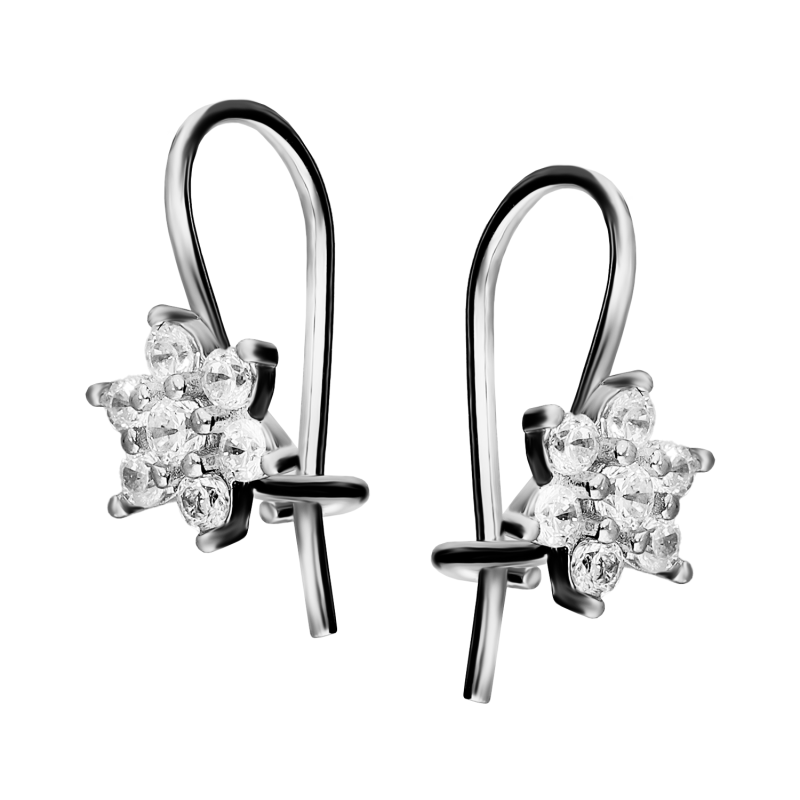 Kolczyki srebrne dla dziewczynki kwiat z białymi cyrkoniami