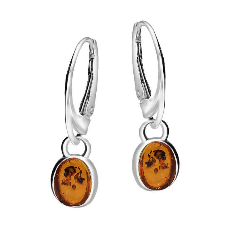 Kolczyki srebrne z owalnym koniakowym bursztynem