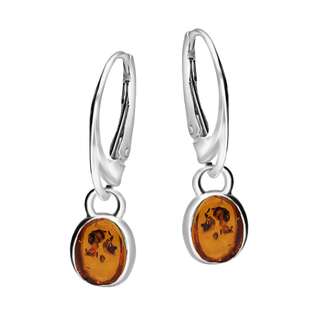 Kolczyki srebrne z owalnym koniakowym bursztynem