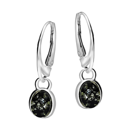 Srebrne Kolczyki z Bursztynem Owalne Zielone - JubilerSezam.pl