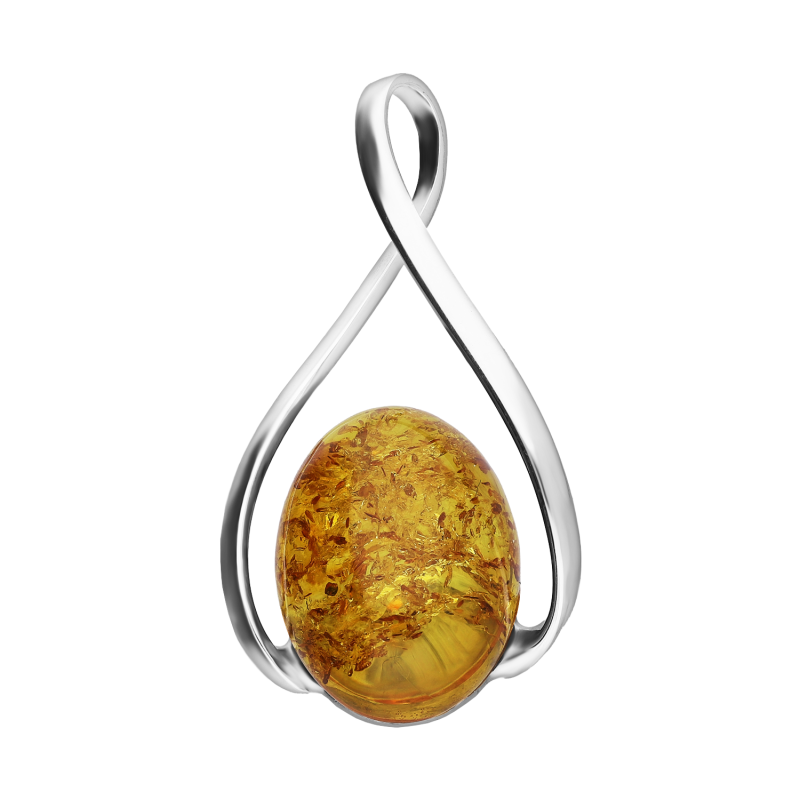 Srebrna Zawieszka z Bursztynem Miodowym Owalnym - JubilerSezam.pl