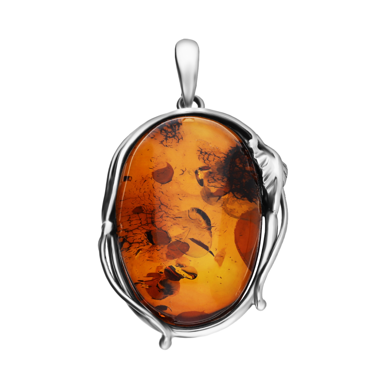 Zawieszka srebrna z owalnym bursztynem koniakowym