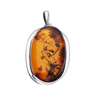 Zawieszka srebrna z owalnym bursztynem koniakowym