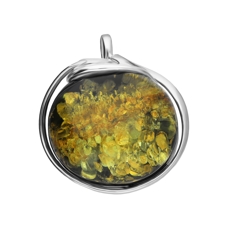 Zawieszka srebrna z zielonym bursztynem