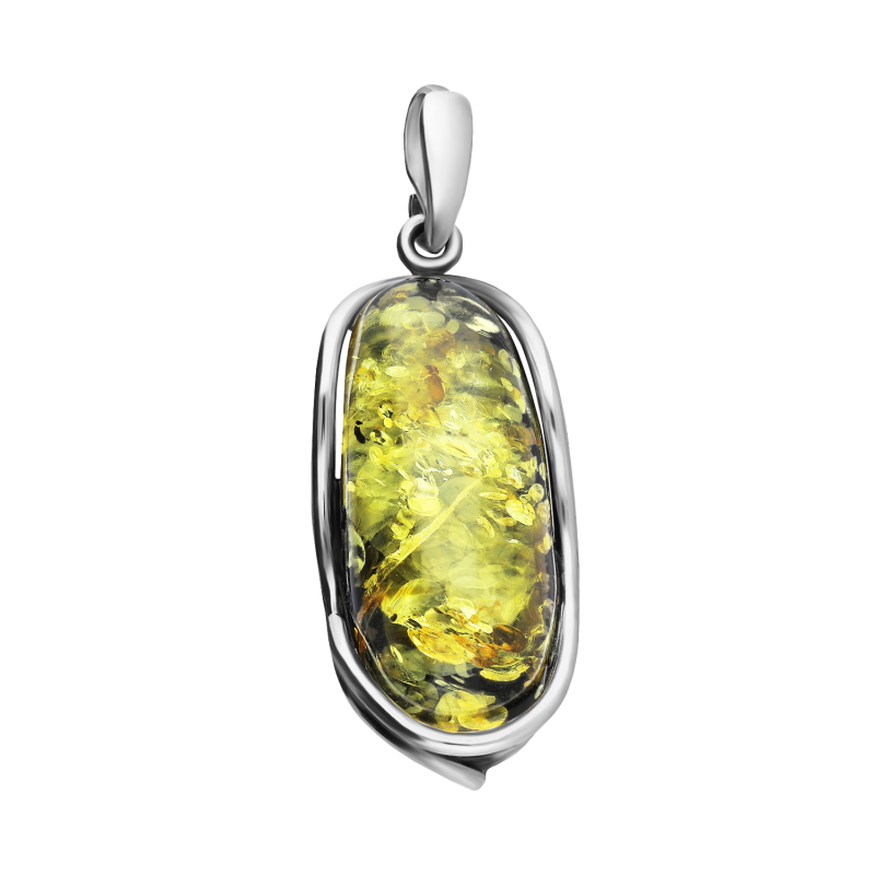 Zawieszka srebrna z zielonym bursztynem