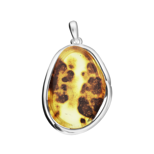 Zawieszka srebrna z owalnym bursztynem miodowym z mchem