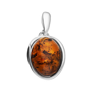Zawieszka srebrna z owalnym bursztynem koniakowym