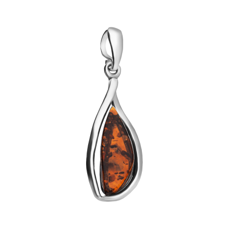 Zawieszka srebrna z koniakowym bursztynem w kropli