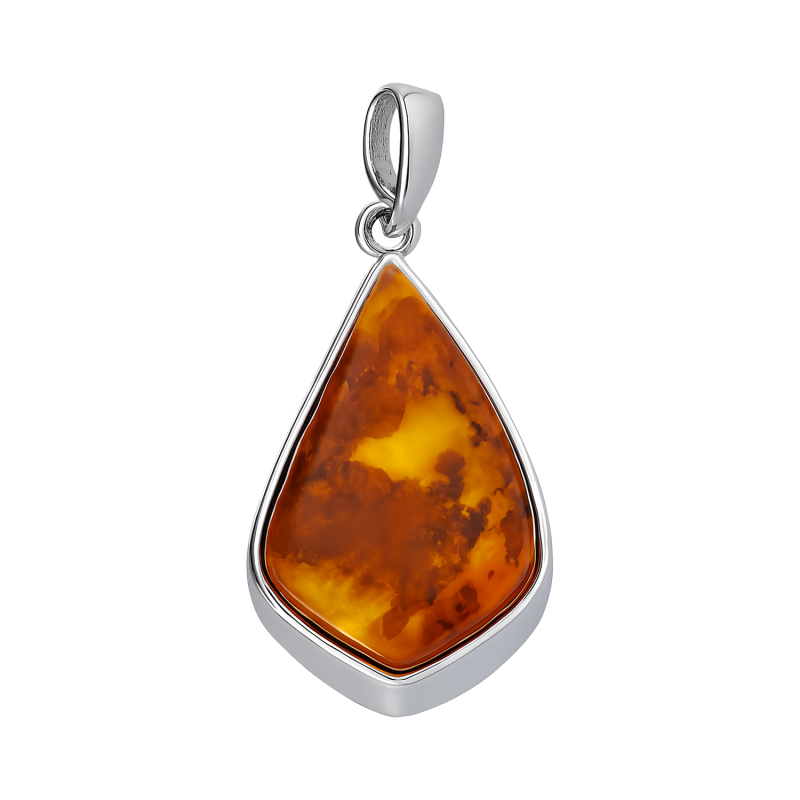 Zawieszka srebrna z bursztynem koniakowym w formie kropli