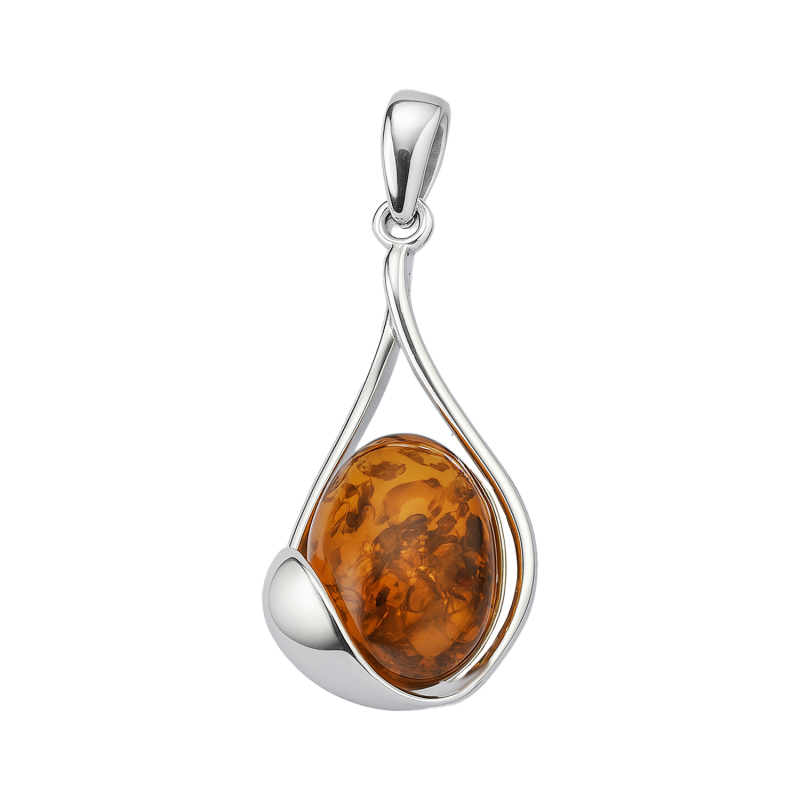 Zawieszka srebrna w owalnym bursztynem koniakowym