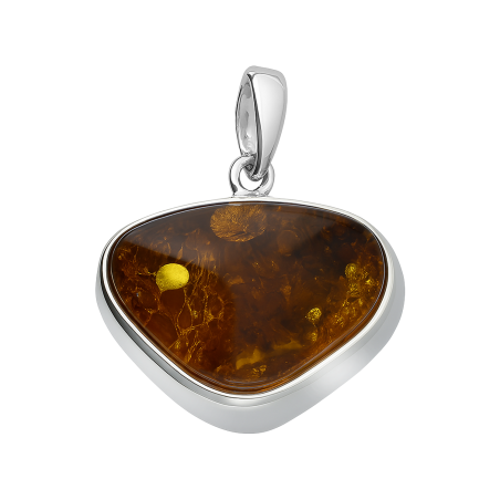 Zawieszka srebrna z trójkątnym bursztynem koniakowym