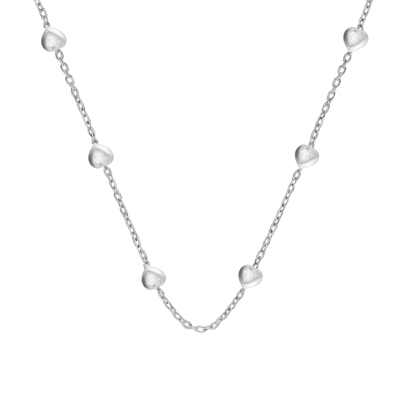 Naszyjnik srebrny rodowany z sercami z białymi cyrkoniami