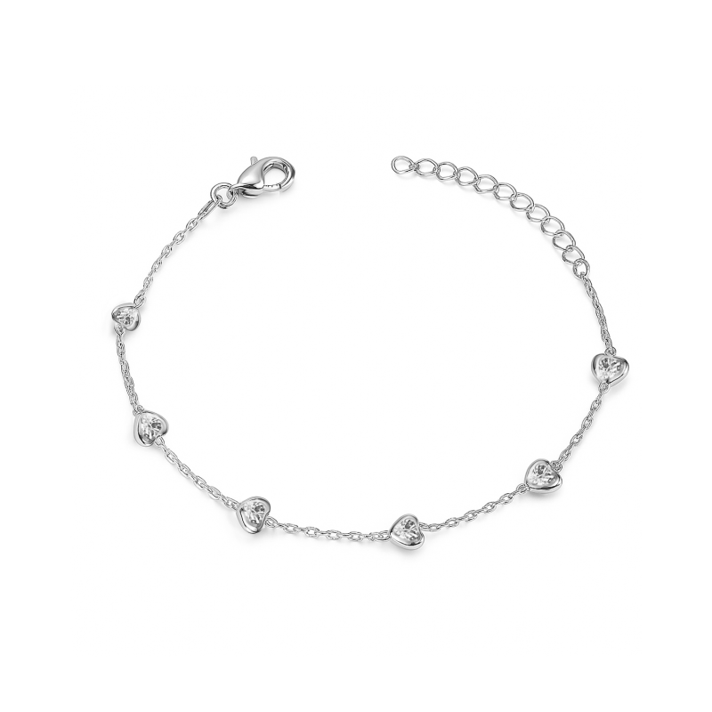 Bransoleta srebrna z sercami z białymi cyrkoniami