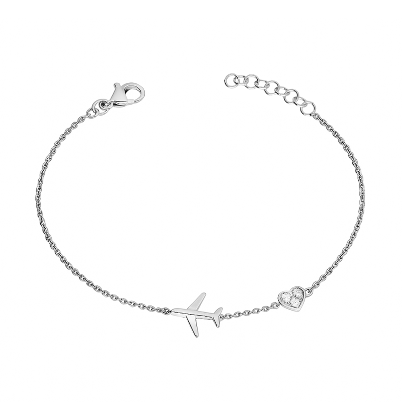 Bransoleta srebrna z samoletem i sercem