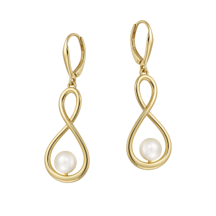 Kolczyki złote ósemki z białą perłą