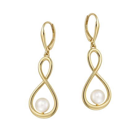 Kolczyki złote ósemki z białą perłą