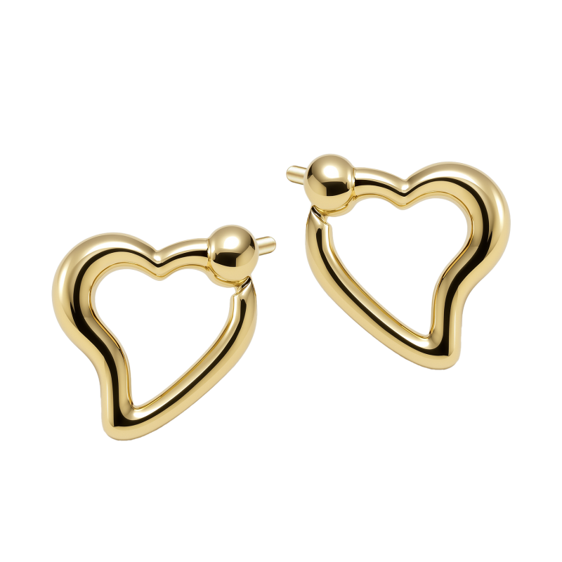 Kolczyki złote serce ramka