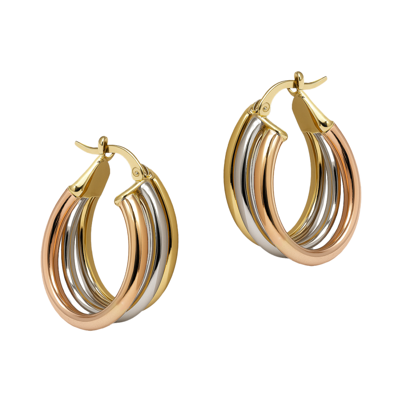 Złote Kolczyki Kółka Trzy Kolory Złota - JubilerSezam.pl