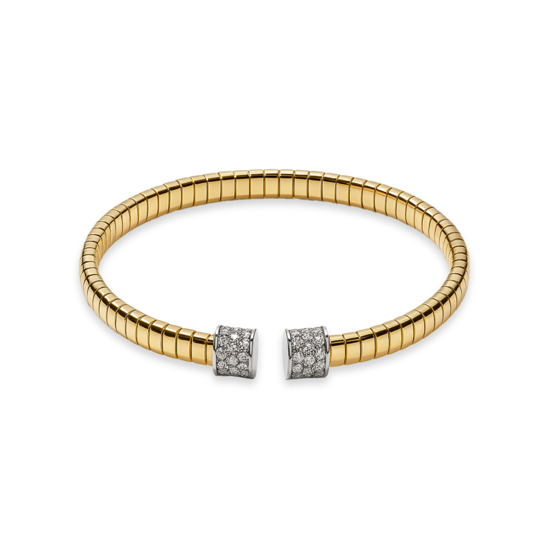 Bransoleta pozłacana bangla spirala i beczułki z cyrkoniami