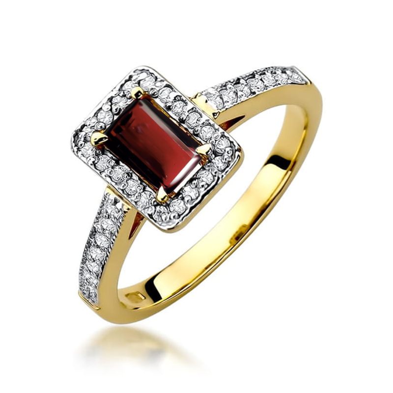 Pierścionek zaręczynowy z granatem i diamentami