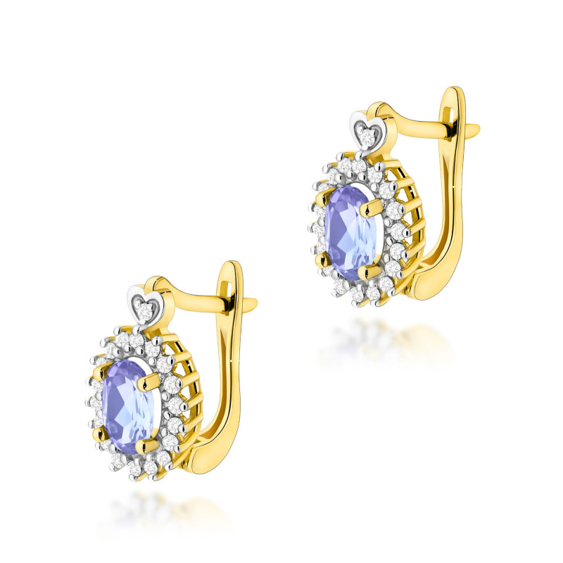 Kolczyki złote z tanzanitem i diamentami