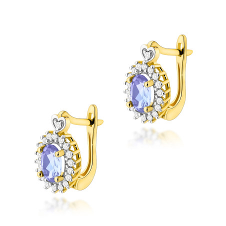 Kolczyki złote z tanzanitem i diamentami