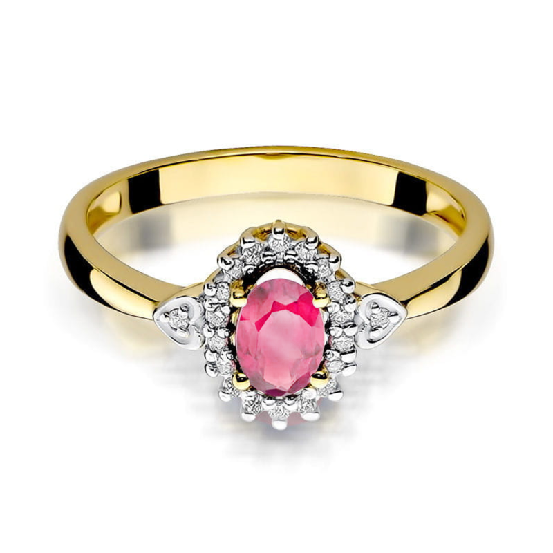 Pierścionek zaręczynowy z różowym topazem i diamentami