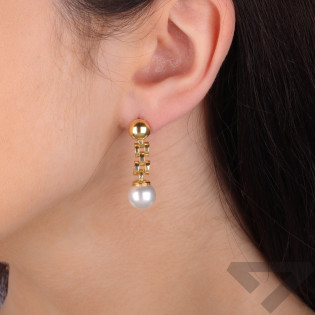 Kolczyki pozłacane z perłą i gładką kulką