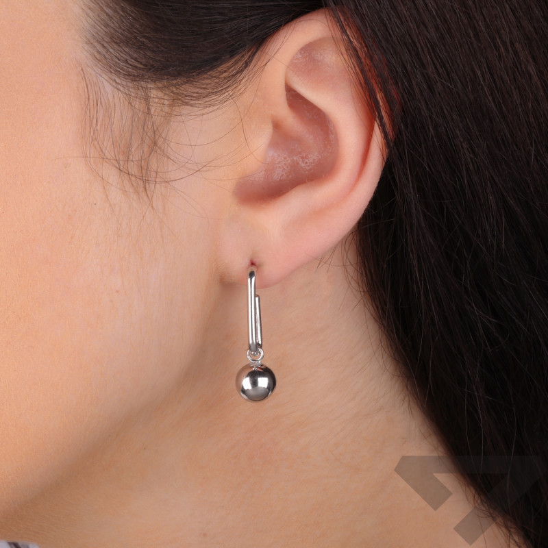 Kolczyki srebrne wiszące z półkulką