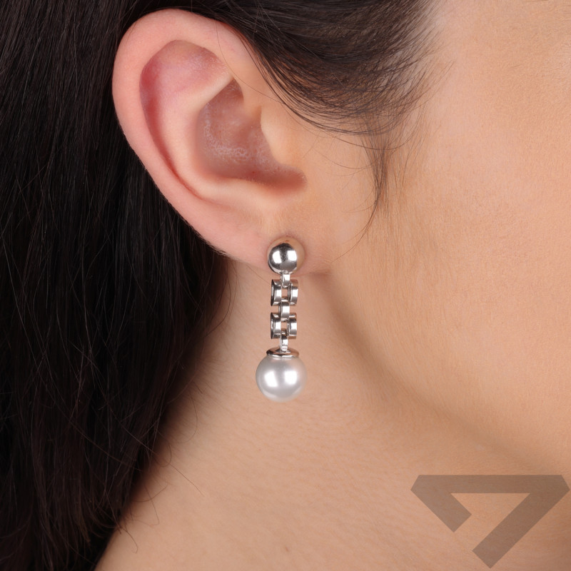 Kolczyki srebrne z perłą i gładką kulką
