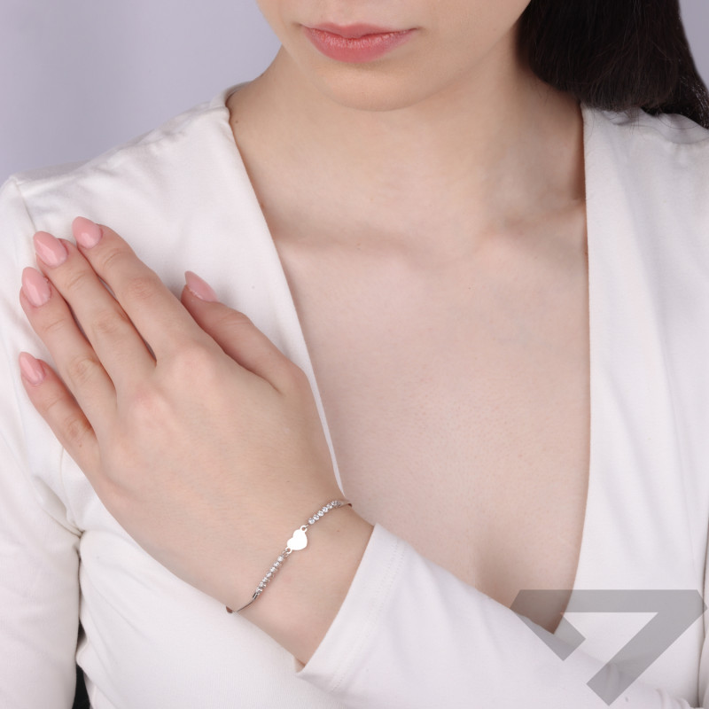 Bransoleta srebrna z sercem i rzędem cyrkonii