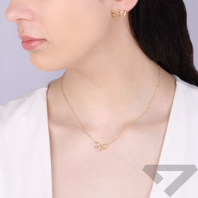 Pozłacany naszyjnik z kokardką i kulkami - JubilerSezam.pl