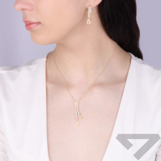 Naszyjnik pozłacany z białymi cyrkoniami i sercami