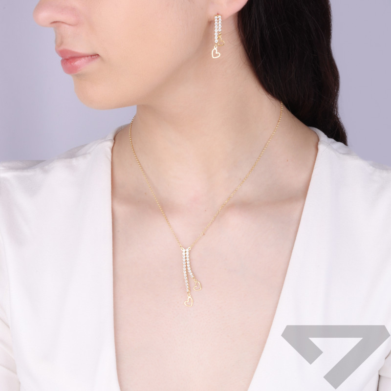 Naszyjnik pozłacany z białymi cyrkoniami i sercami