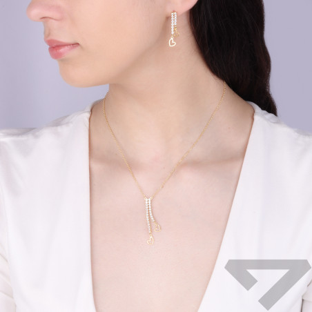 Naszyjnik pozłacany z białymi cyrkoniami i sercami