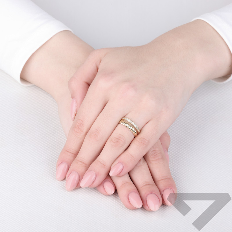 Pierścionek złoty podwójny z białymi cyrkoniami próba 585