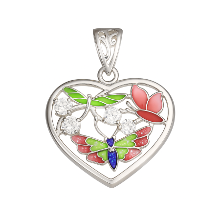 Serduszko srebrne z kolorową emalią i cyrkoniami