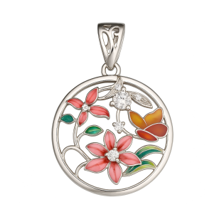 Srebrna Zawieszka Koło Kwiaty Emalia i Cyrkonie - JubilerSezam.pl