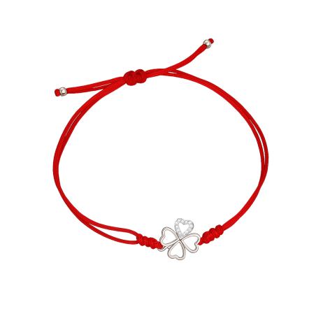 Srebrna Bransoletka Koniczynka na Sznurku - JubilerSezam.pl