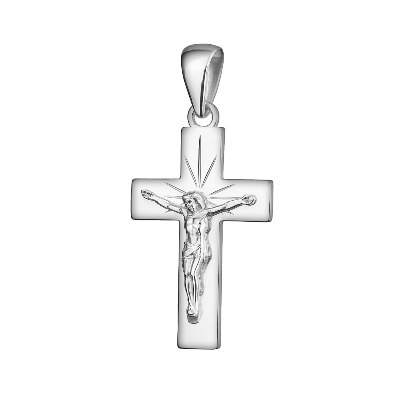 Krzyżyk srebrny rodowany z wizerunkiem Pana Jezusa