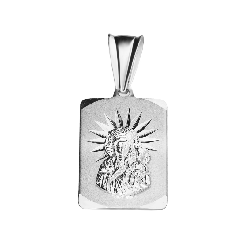 Medalik srebrny rodowany Częstochowska w prostokącie