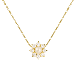 Pozłacany Naszyjnik Kwiatek z Perłą i Cyrkoniami - JubilerSezam.pl