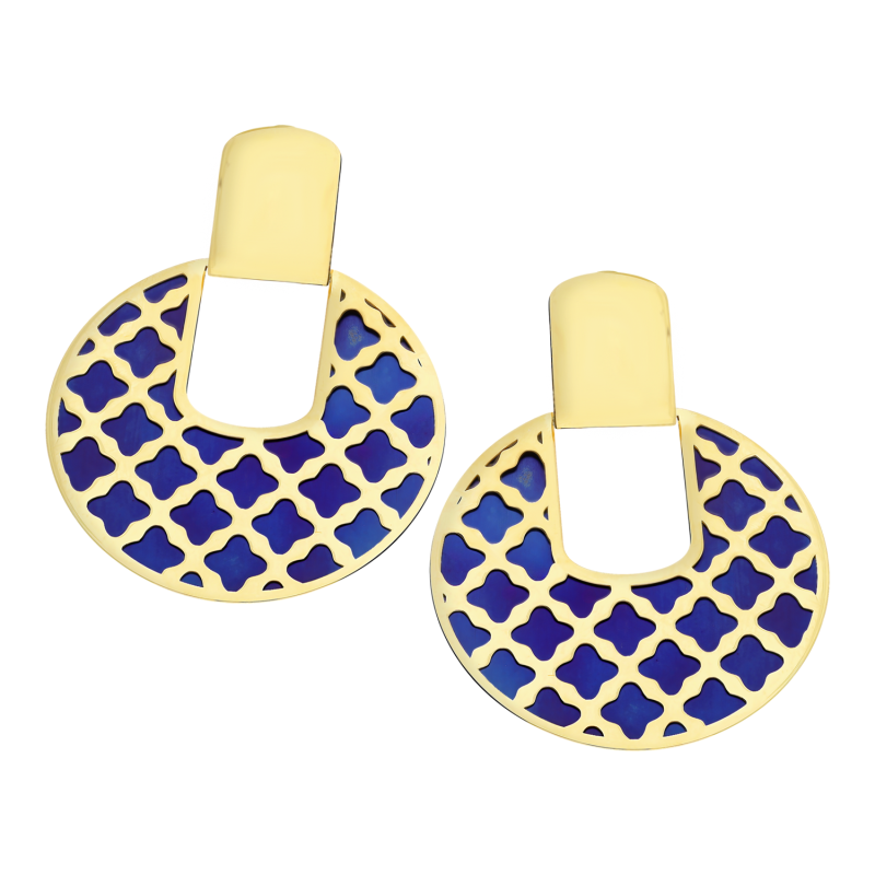 Kolczyki pozłacane koło z koniczynkami i tytanem/sztyf próba 925