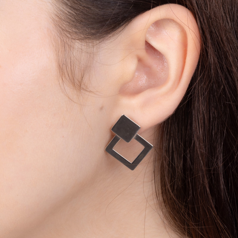 Kolczyki srebrne romb ramka i romb gładki/sztyft próba 925